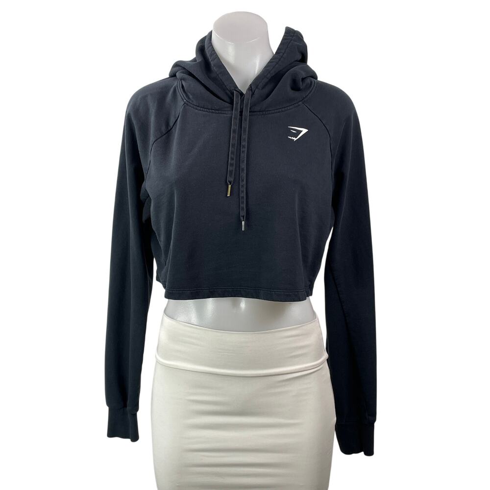 Gymshark Training Womens Black Long Sleeve Pullover Hooded Cropped Hoodie Size M